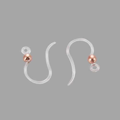 Earring Hooks, Acrylic, Ear Wires, With 304 Stainless Steel Ball And Closed Loop, Rose Gold, 15.5mm - BEADED CREATIONS