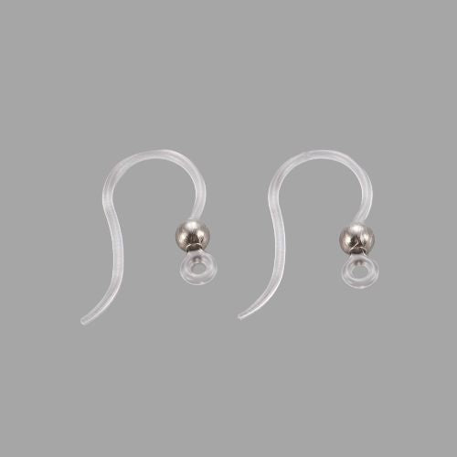 Earring Hooks, Acrylic, Ear Wires, With 304 Stainless Steel Ball And Closed Loop, Silver Tone, 15.5mm - BEADED CREATIONS