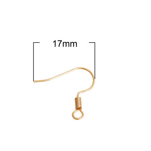 Earring Hooks, Alloy, Ear Wires, With Horizontal Loop And Coil, 14K Gold Plated, 15mm - BEADED CREATIONS