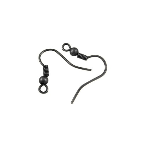 Earring Hooks, Brass, Ear Wires, Ball And Coil, With Horizontal Loop, Gunmetal, 17-19mm - BEADED CREATIONS