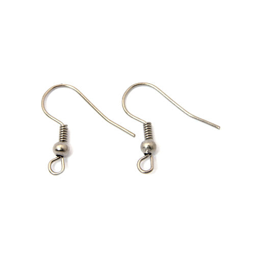 Earring Hooks, Brass, Ear Wires, Ball And Coil, With Open Horizontal Loop, Silver Tone, 19mm - BEADED CREATIONS