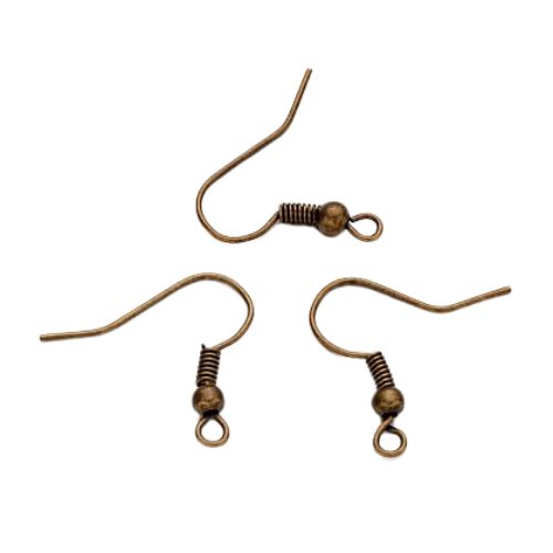 Earring Hooks, Iron, Ear Wires, Ball And Coil, With Horizontal Loop, Antique Bronze, 17-19mm - BEADED CREATIONS