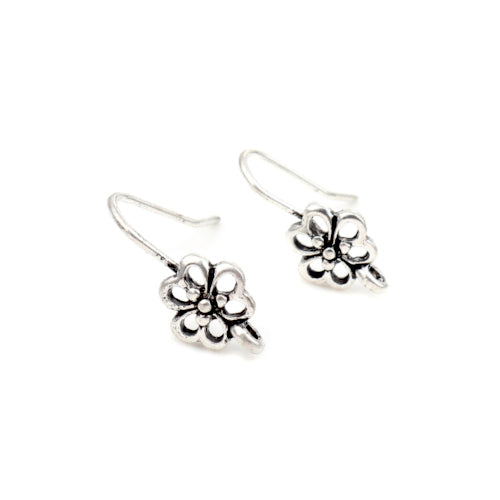 Earring Hooks, Tibetan Style, Ear Wires, Flower, With Closed Loop, Antique Silver, Alloy, 22mm - BEADED CREATIONS