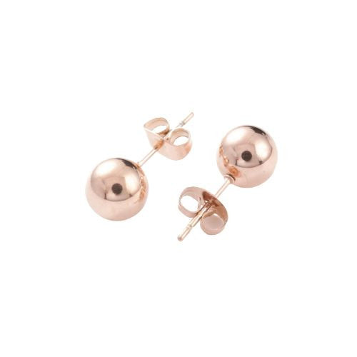 Earrings, 304 Stainless Steel, Rose Gold, Hypoallergenic, Ball Stud Earrings, 19x8mm - BEADED CREATIONS