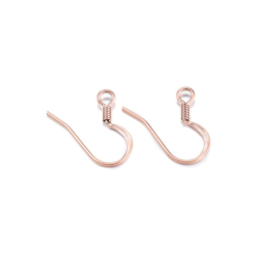 French Earring Hooks, 304 Stainless Steel, Flat Earring Hooks, Ear Wires, With Coil And Horizontal Loop, Rose Gold Plated, 14mm - BEADED CREATIONS