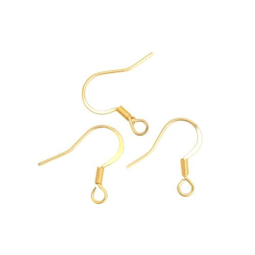 French Earring Hooks, 304 Stainless Steel, Flat Earring Hooks, With Coil And Horizontal Loop, Golden, 17mm - BEADED CREATIONS