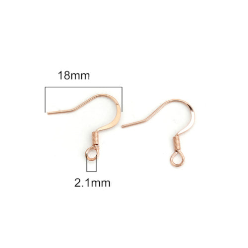French Earring Hooks, 316 Stainless Steel, Flat Earring Hooks, With Coil And Horizontal Loop, Rose Gold, 16mm - BEADED CREATIONS