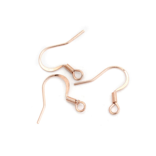 French Earring Hooks, 316 Stainless Steel, Flat Earring Hooks, With Coil And Horizontal Loop, Rose Gold, 16mm - BEADED CREATIONS