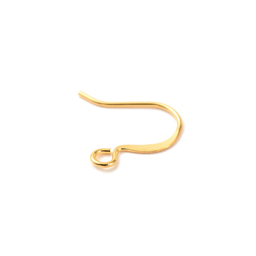 French Earring Hooks, Brass, Flat Earring Hooks, With Open Horizontal Loop, 18K Gold Plated, 14mm - BEADED CREATIONS