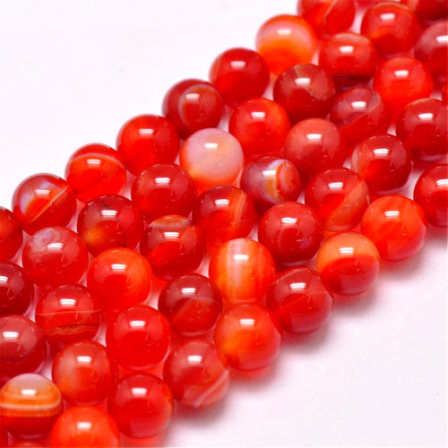 Gemstone Beads, Banded Agate, Natural, Round, (Dyed), Orange, Red, 6mm - BEADED CREATIONS