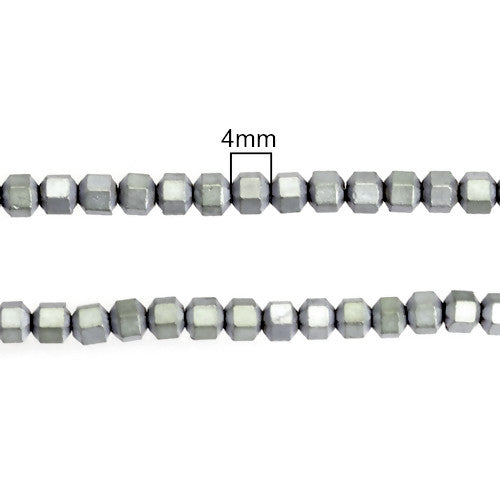 Gemstone Beads, Hematite, Synthetic, Non-Magnetic, Faceted, Lantern, Silver, Matte, 4mm - BEADED CREATIONS