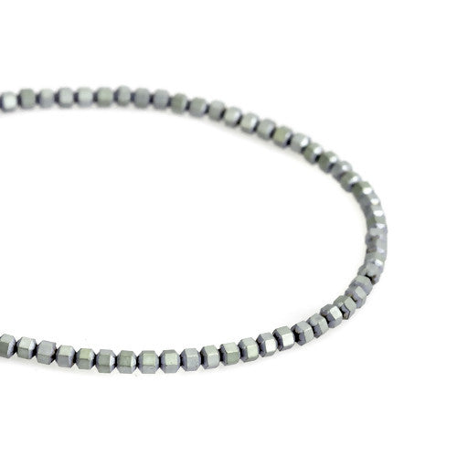 Gemstone Beads, Hematite, Synthetic, Non-Magnetic, Faceted, Lantern, Silver, Matte, 4mm - BEADED CREATIONS