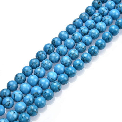 Gemstone Beads, Howlite, Magnesite, Natural, Round, (Dyed), Blue, 10mm - BEADED CREATIONS
