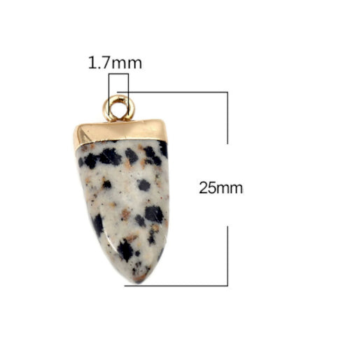 Gemstone Charms, Natural, Dalmatian Jasper, Faceted, Gold Plated, Brass, Drop, 25mm - BEADED CREATIONS