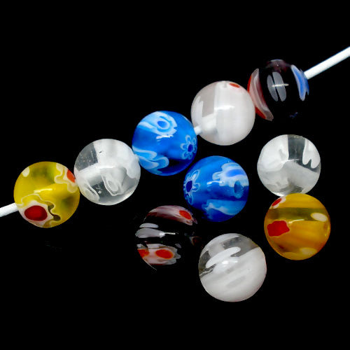Glass Beads, Millefiori, Round, Translucent, Assorted Colors, 8mm - BEADED CREATIONS