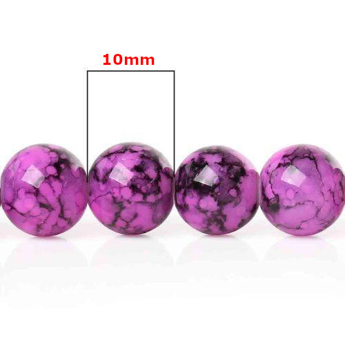 Glass Beads, Opaque, Mottled, Round, Pink, Black, 10mm - BEADED CREATIONS