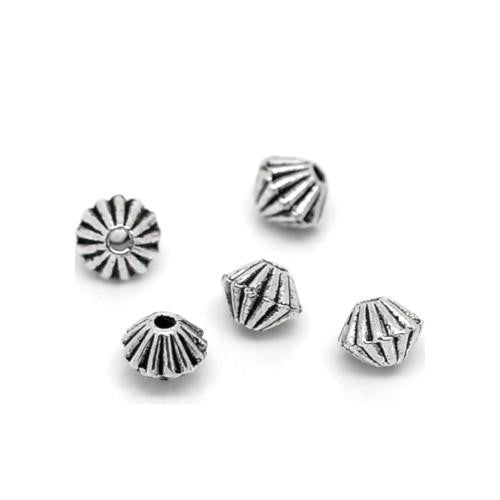 Metal Spacer Beads, Tibetan Style, Bicone, Grooved, Antique Silver, Alloy, 4mm - BEADED CREATIONS