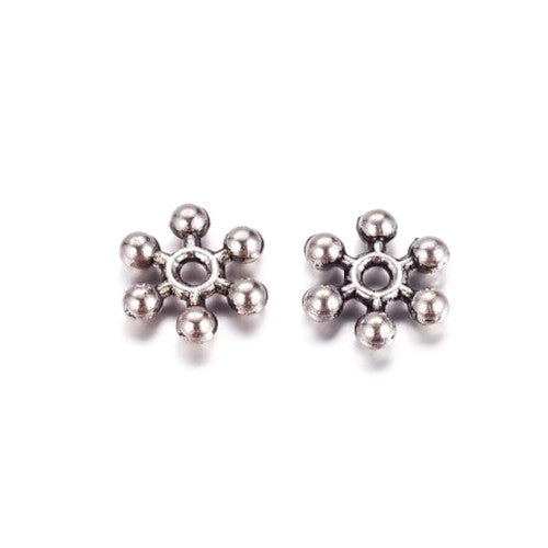 Metal Spacer Beads, Tibetan Style, Snowflake, Antique Silver, Alloy, 8mm - BEADED CREATIONS