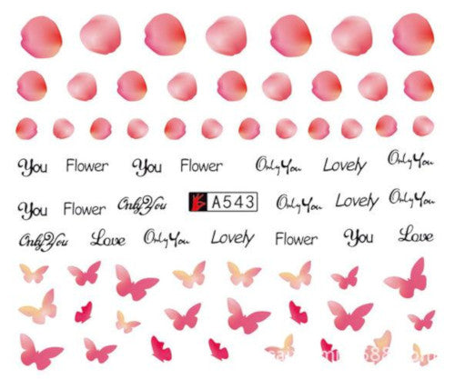 Nail Art, Water Transfer, Decals, Butterfly, Script, Flowers, Nail Art Sliders, Red, Black. GN543