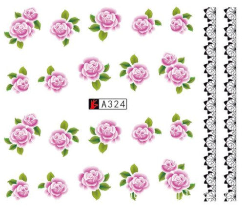 Nail Art, Water Transfer, Decals, Flowers, Lace, Nail Art Sliders, Purple. GN324 - BEADED CREATIONS