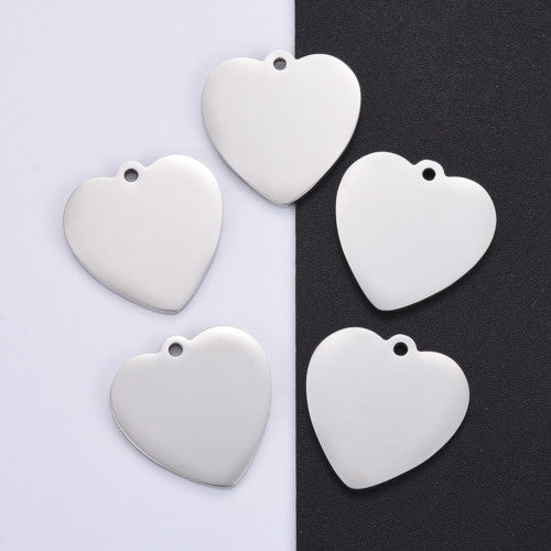 Pendants, Blank Stamping Tags, 304 Stainless Steel, Double-Sided, Polished, Heart, 20mm - BEADED CREATIONS