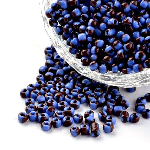 Seed Beads, Two-Tone, Seep Glass Beads, Round, Opaque, Cornflower Blue, Brown, #8, 3mm - BEADED CREATIONS