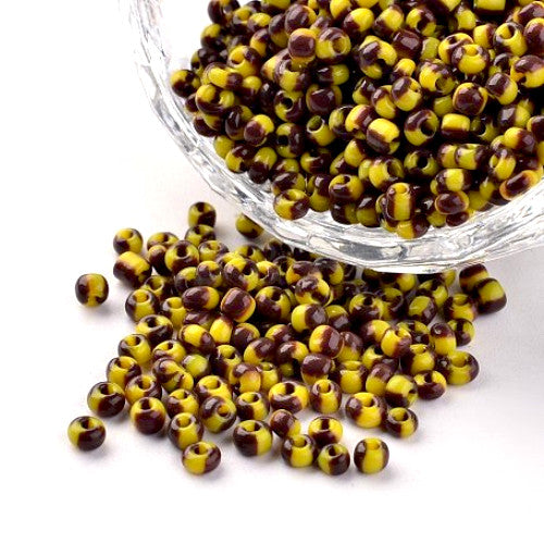 Seed Beads, Two-Tone, Seep Glass Beads, Round, Opaque, Yellow, Brown, #8, 3mm - BEADED CREATIONS