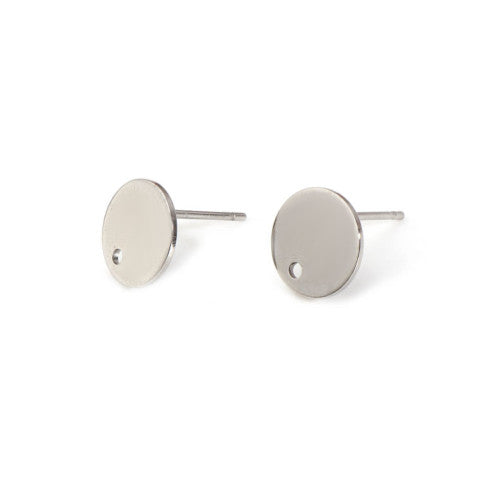Stud Earring Findings, 304 Stainless Steel, Flat, Round, With Hole, Silver Tone, 10mm - BEADED CREATIONS