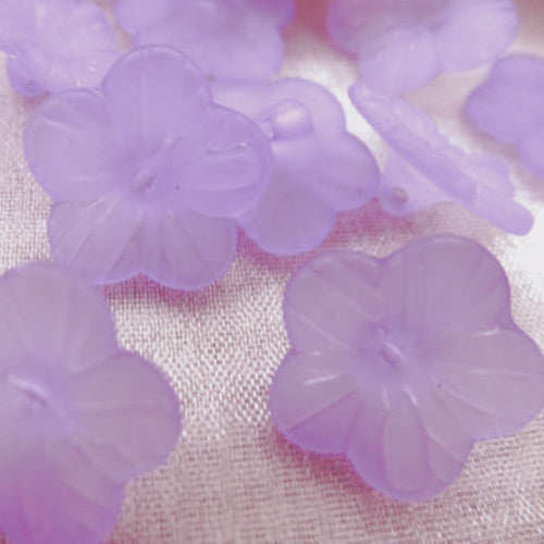 Acrylic Beads, 5-Petal, Flower, Button Beads, Frosted, Lilac, 15mm - BEADED CREATIONS