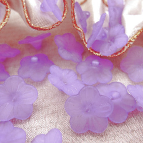 Acrylic Beads, 5-Petal, Flower, Button Beads, Frosted, Lilac, 15mm - BEADED CREATIONS