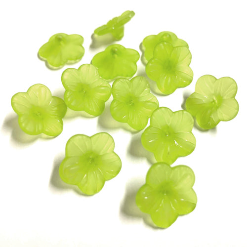 Acrylic Beads, 5-Petal, Flower, Button Beads, Frosted, Spring Green, 15mm - BEADED CREATIONS