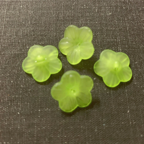 Acrylic Beads, 5-Petal, Flower, Button Beads, Frosted, Spring Green, 15mm - BEADED CREATIONS