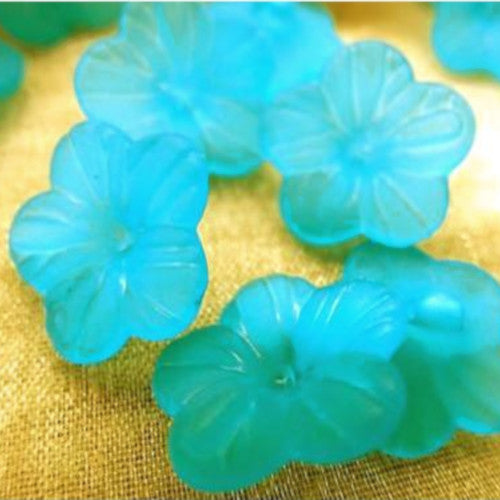 Acrylic Beads, 5-Petal, Flower, Button Beads, Frosted, Tropical Blue, 15mm - BEADED CREATIONS