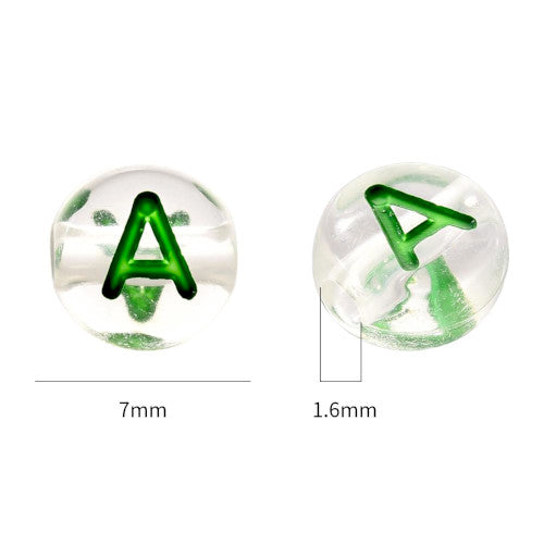 Acrylic Beads, Alphabet, Letter, Round, Horizontal Hole, Transparent, Mixed Colors, A-Z, 7mm - BEADED CREATIONS