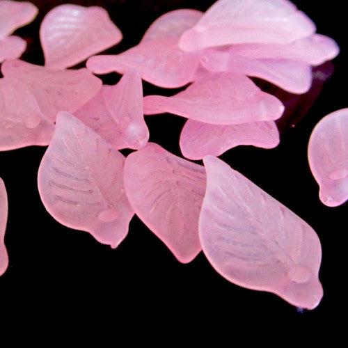 Acrylic Beads, Beech Leaves, Pink, Frosted, 18mm - BEADED CREATIONS