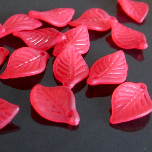 Acrylic Beads, Beech Leaves, Red, Frosted, 18mm - BEADED CREATIONS