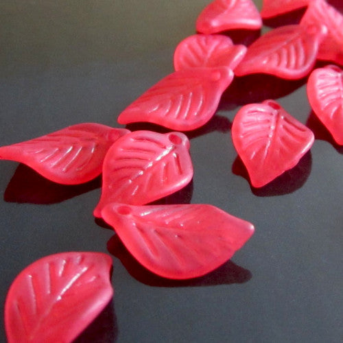 Acrylic Beads, Beech Leaves, Red, Frosted, 18mm - BEADED CREATIONS