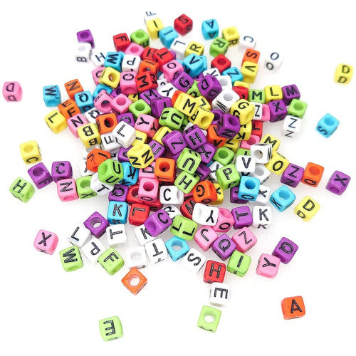 Acrylic Beads, Cube, Alphabet, Letters, Opaque, Multicolored, Assorted, A-Z, 7mm - BEADED CREATIONS