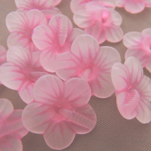 Acrylic Beads, Frosted, 5-Petal, Flower, Button Beads, Pink, 16mm - BEADED CREATIONS