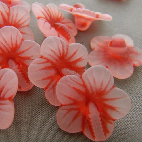 Acrylic Beads, Frosted, 5-Petal, Flower, Button Beads, Red, 16mm - BEADED CREATIONS