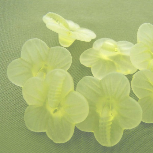 Acrylic Beads, Frosted, 5-Petal, Flower, Button Beads, Yellow, 16mm - BEADED CREATIONS