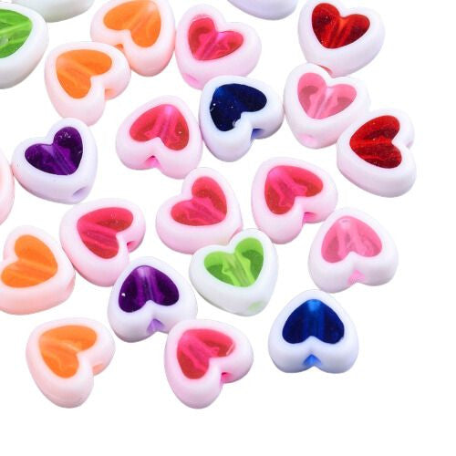 Acrylic Beads, Heart, Transparent, Opaque Edge, Mixed Colors, 7.5mm - BEADED CREATIONS