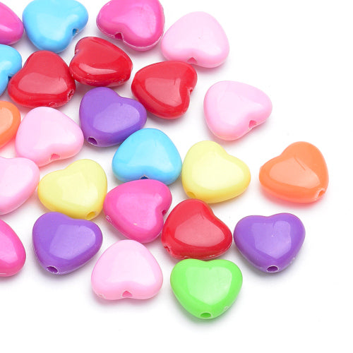 Acrylic Beads, Hearts, Opaque, Mixed Colors, 11mm - BEADED CREATIONS