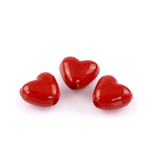 Acrylic Beads, Hearts, Opaque, Red, 11mm - BEADED CREATIONS