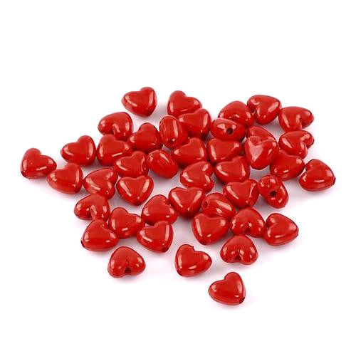 Acrylic Beads, Hearts, Opaque, Red, 11mm - BEADED CREATIONS