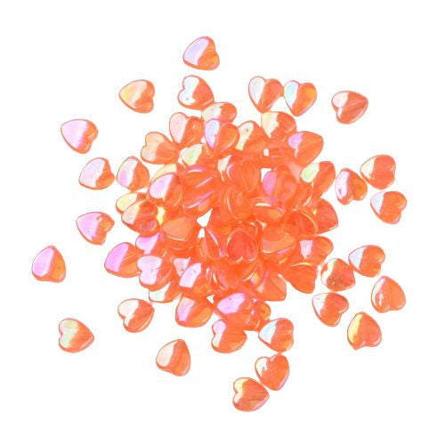 Acrylic Beads, Hearts, Translucent, AB, Orange, 9mm - BEADED CREATIONS