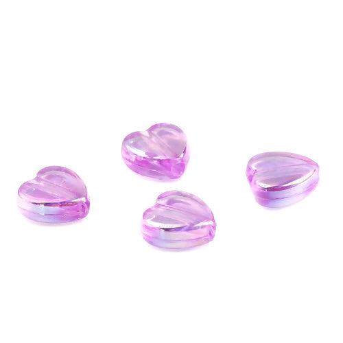 Acrylic Beads, Hearts, Translucent, AB, Purple, 9mm - BEADED CREATIONS