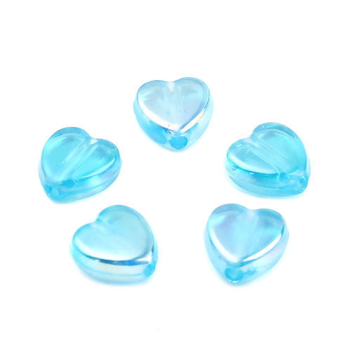 Acrylic Beads, Hearts, Translucent, AB, Sky Blue, 9mm - BEADED CREATIONS