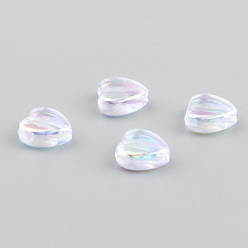 Acrylic Beads, Hearts, Translucent, AB, White, 9mm - BEADED CREATIONS