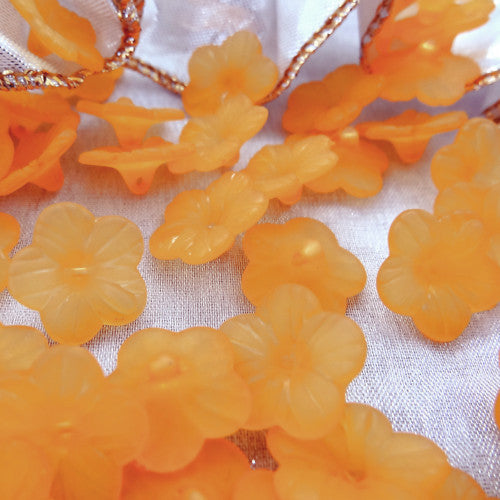 Acrylic Beads, Orange, Frosted, 5-Petal, Flower, Button Beads, 15mm - BEADED CREATIONS
